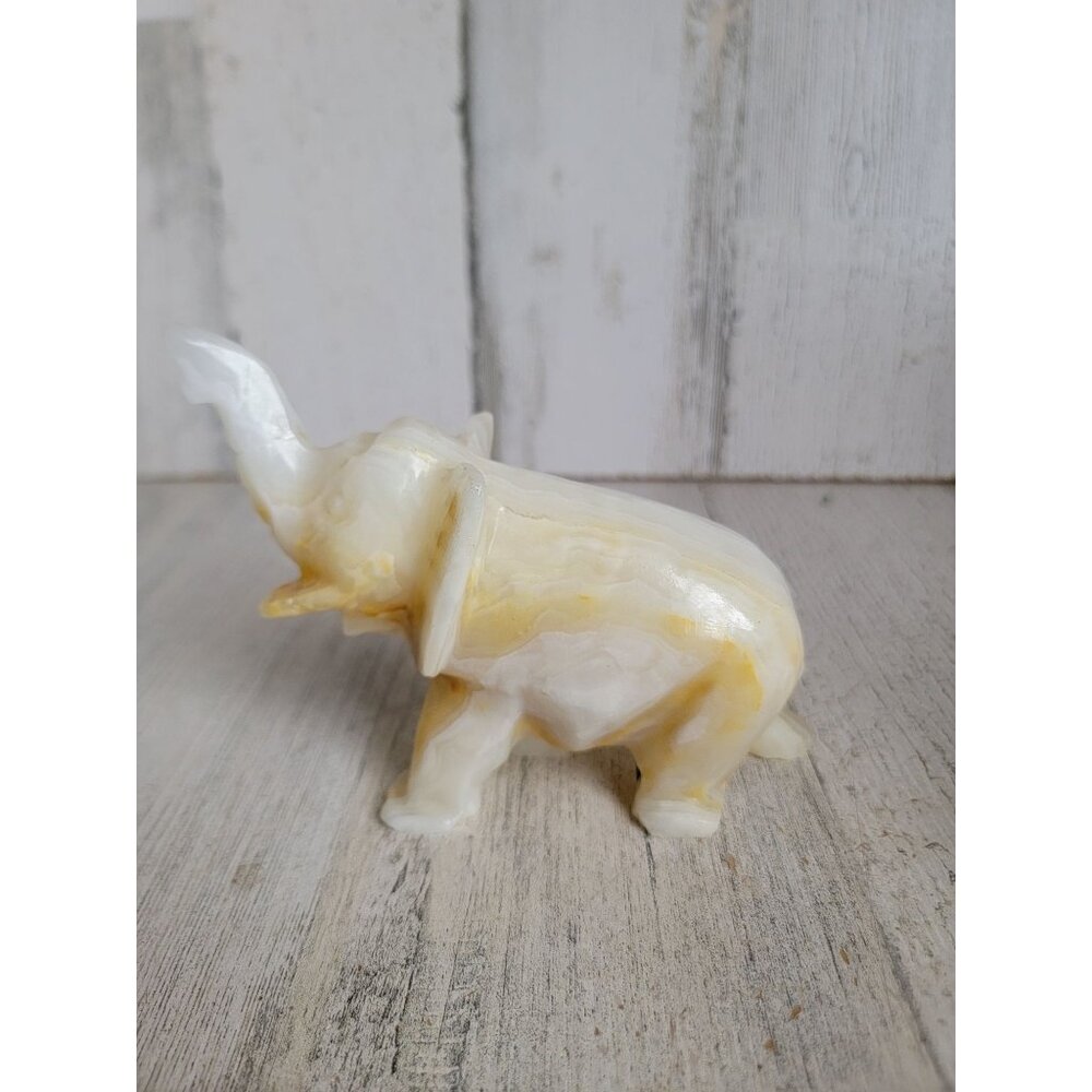 Onyx carved elephant white home decor unique figure safari‎